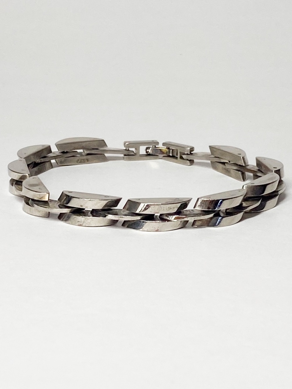 925 Sterling Silver Stamped Link Solid Tank Bracelet 1 oz Geometric Modernist